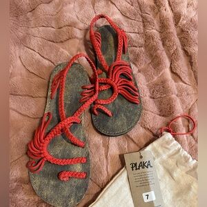 Plaka Oceanside Beach Flip Flops in Red Size: 7